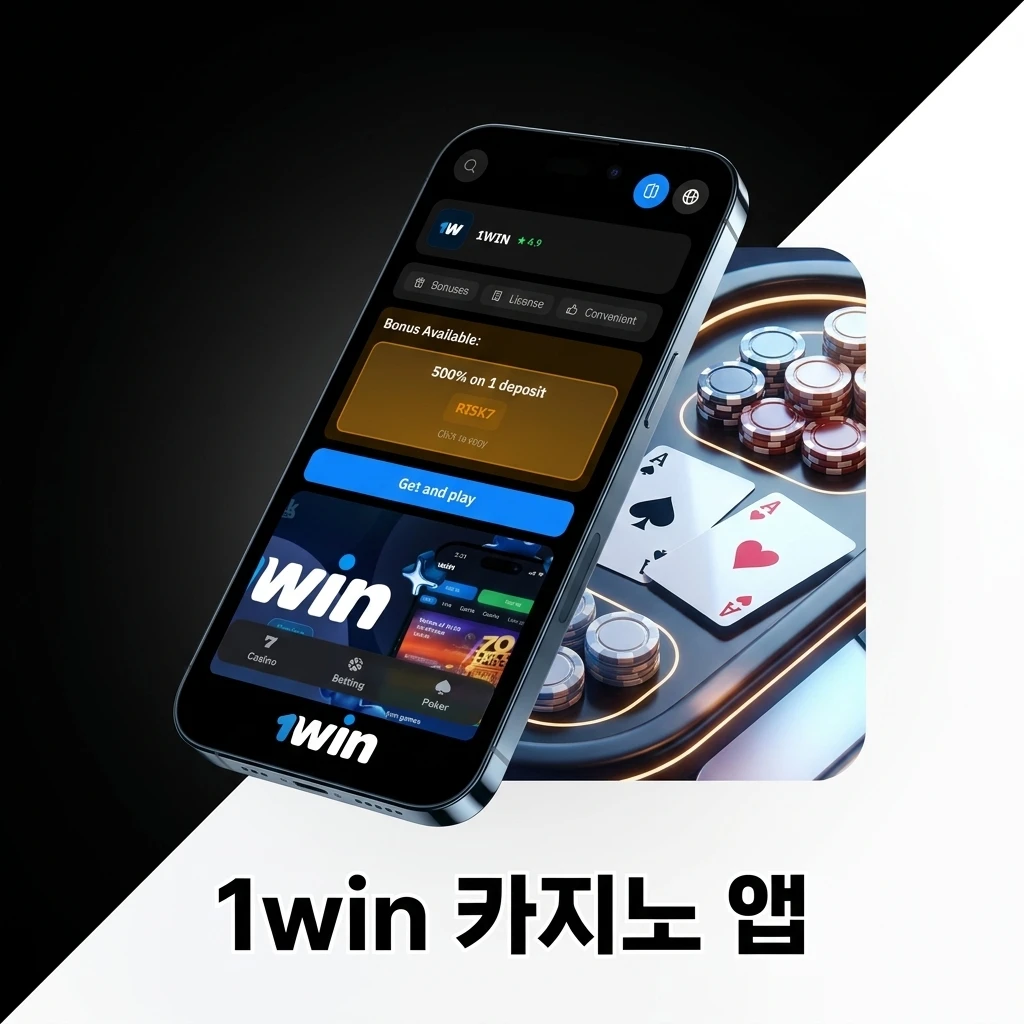 1win 카지노 앱 홈 화면, 슬롯·라이브 카지노·스포츠 베팅 탭 전환 및 보너스 프로모션 제공